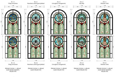 Az üvegablakok rekonstrukciós terve. Kép forrása: Bor András