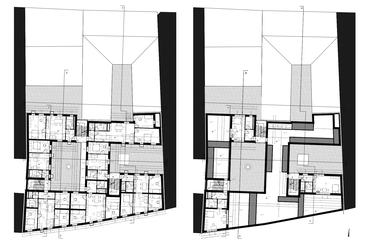Társasház, Miskolc – alaprajz, 2. és 3. emelet – Terv: Peitl Péter / BME Építészmérnöki Kar Lakóépülettervezési Tanszék