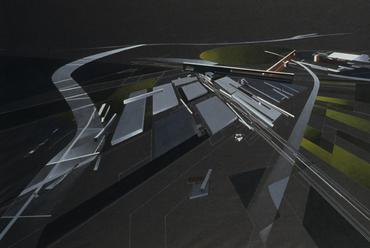 Zaha Hadid alkotása a Vitra Tűzoltóállomás tervezési fázisában, Az épület megvalósulása: 1991-1993, Weil am Rhein, Németország, Kép közlése: A Zaha Hadid Architects hozzájárulásával