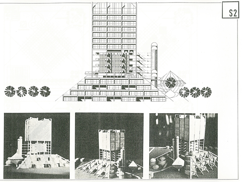 Az ún. „Schkreckprojekt”, lakó- és irodaegyüttes terve, 1970, Hajnos Miklós