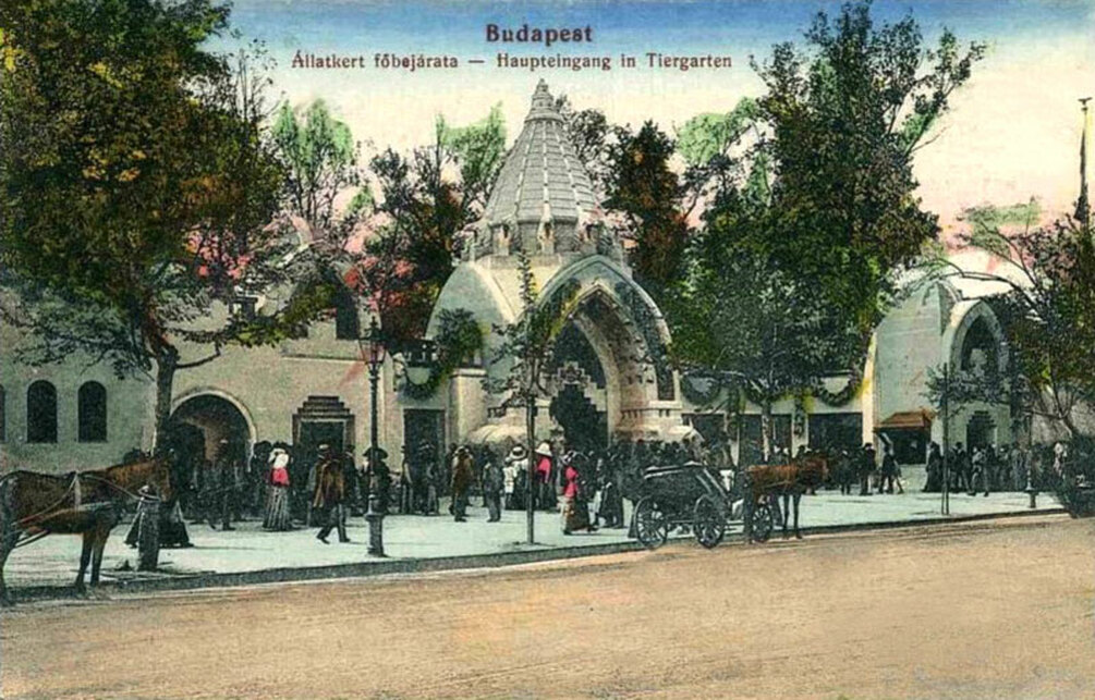 Budapest, az Állatkert főbejárata 1912 körül, tervező: Neuschloss Kornél (képeslap)