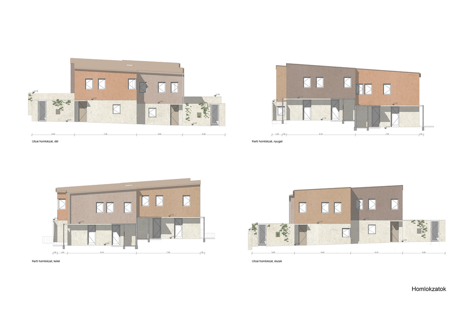 Szociális lakások, Miskolc – homlokzatok – Terv: Gulyás Eszter / BME Építészmérnöki Kar Lakóépülettervezési Tanszék