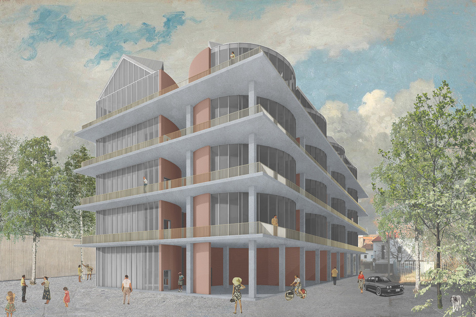 Ranolder hengerek - lakóépület terve Veszprémbe. Tervező és vizualizáció: Paradigma Ariadné