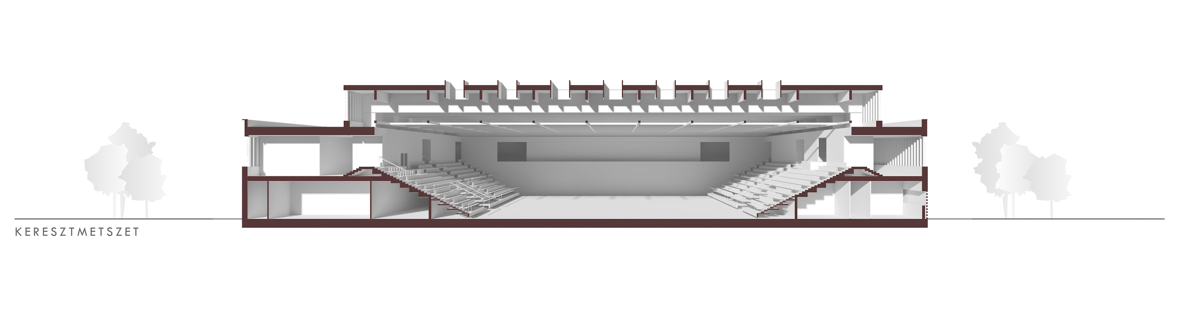 Keresztmetszet – Hajdúszoboszlói Multifunkcionális Rendezvénycsarnok – építész: Wéber József / Wéber Építésziroda