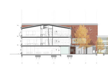 Het Vliegertje óvoda és általános iskola Deurne városában – Metszet – Építész: BULK architecten