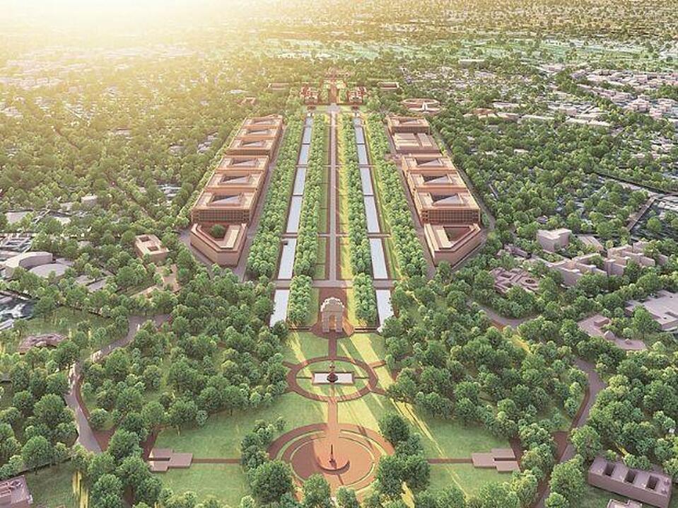 Folytatódhat India új parlamentjének építése – az új közigazgatási negyed madártávlatból – forrás: HCP Design