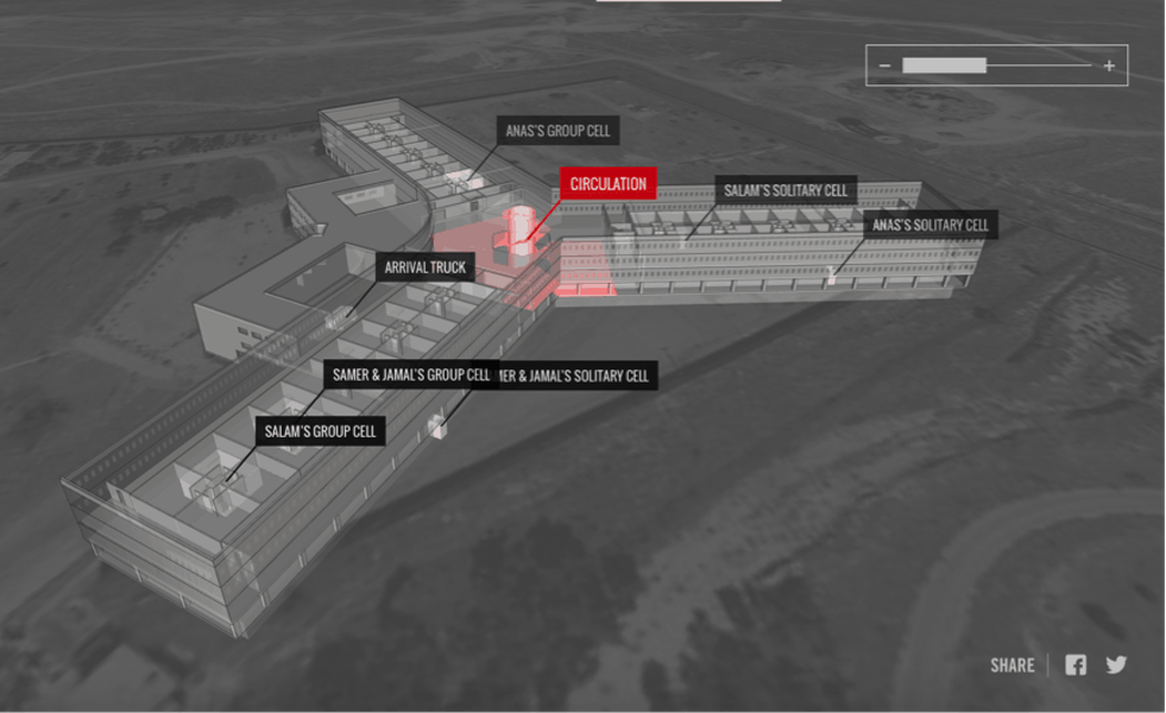 A Saydnaya börtön feliratozott építészeti modellje © FORENSIC ARCHITECTURE, 2021