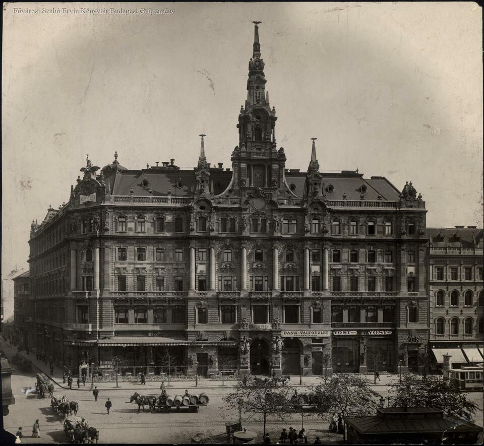 Budapest, New York-palota, 1900 körül, tervező: Hauszmann Alajos, Korb Flóris és Giergl Kálmán (Erdélyi Mór felvétele, FSZEK, Budapest Gyűjtemény) 