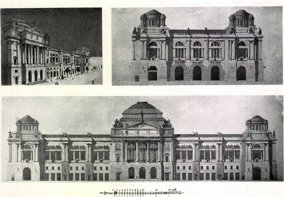 A budapesti áru- és értéktőzsde palotájára kiírt tervpályázat, ifj. Bobula János által beadott pályaterv 1903-ból (Magyar Pályázatok, 1903/3., 27. o.)
