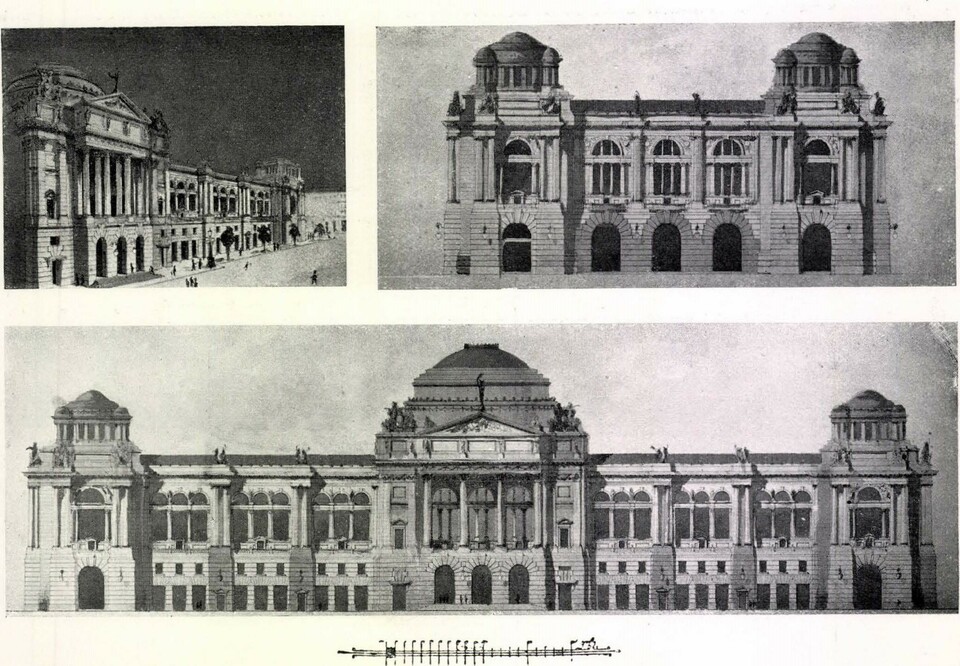 A budapesti áru- és értéktőzsde palotájára kiírt tervpályázat, ifj. Bobula János által beadott pályaterv 1903-ból (Magyar Pályázatok, 1903/3., 27. o.) 