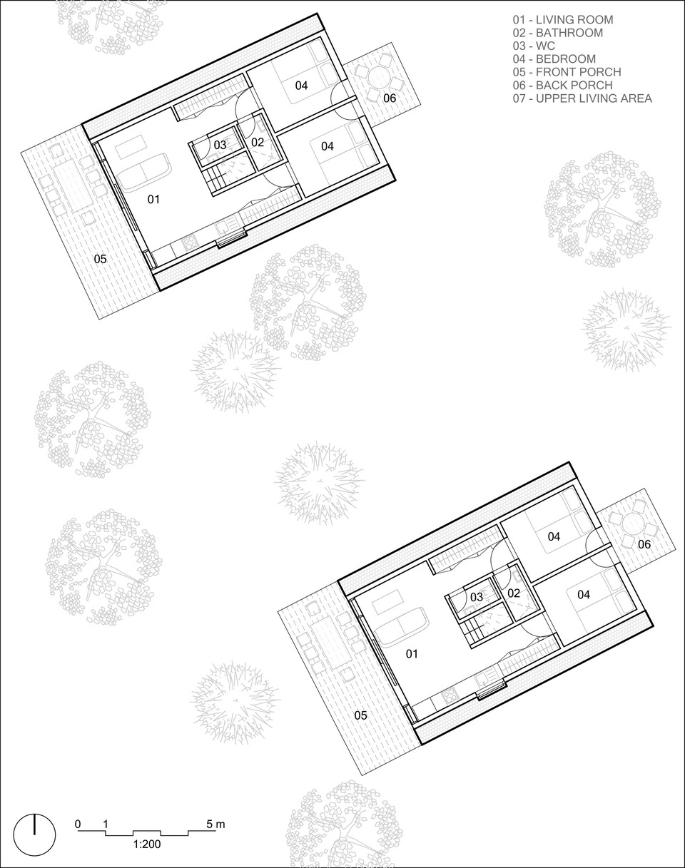 Zen Garden Resort Zánka, az alpesi faházak alaprajza. Forrás: Másfél Építész Stúdió