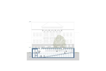 A Hetedik Műterem terve a Tranzit Ház Közösségi Tér és Képzési Központ Építészeti Tervpályázaton - metszet