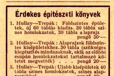 Hullay László és Trepák István műveinek hirdetése, Tolnai Világlapja