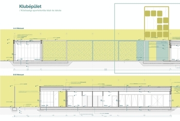 Közösségi sportvitorlás klub és iskola – Metszetek, klubépület – Tervező: Szabó Karina