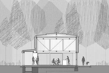 Normafa Síház rekonstrukciója és bővítése – keresztmetszet – terv: Hetedik Műterem és Studio Konstella