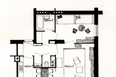 A Mináry Olga által tervezett lakóház alaprajza. Forrás: Arcanum / Magyar Építőművészet 1961.