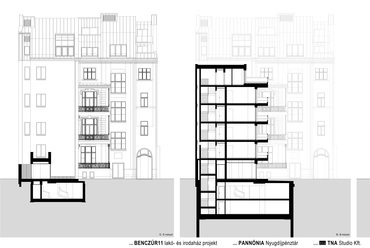 B11 Iroda és lakóépület, Tervező: TNA Studio, További metszetek és alaprajzok a mellékletekben érhetőek el.