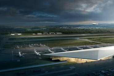 A Debreceni Nemzetközi Repülőtér terpályázatának nyertes terve, Tervező: BORD Építész Stúdió, A képek forrása: Dehir
