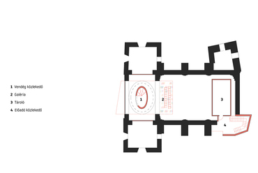 2. emelet alaprajz, A ReUse Italy pályázata a Grottole-ban található műemléki templomrom koncertteremmé alakítására, Tervező: Grafit Műterem