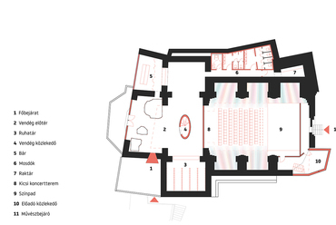 földszint alaprajz, A ReUse Italy pályázata a Grottole-ban található műemléki templomrom koncertteremmé alakítására, Tervező: Grafit Műterem