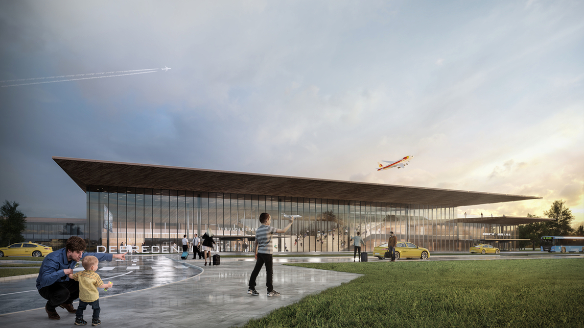 A DVM Group és az UNStudio közös terve a debreceni reptér pályázatán. Terminál
