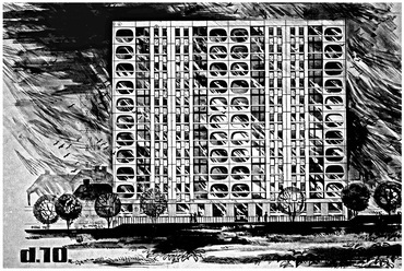 D10-jelű „TV-panelház” homlokzati terve, Pécs, 1972.