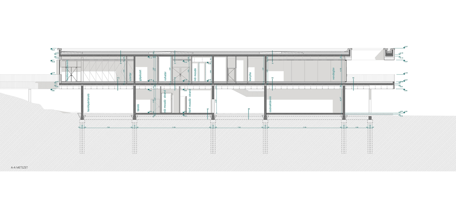 Aranyparti strandház – Hosszmetszet – Terv: Molnár Enikő