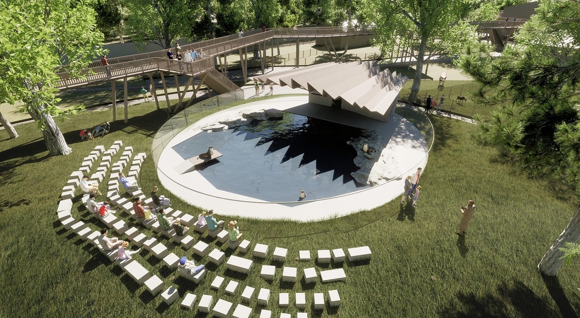 A debreceni Nagyerdei Kultúrpark attrakciófejlesztése, a B5 Építészstúdió pályamunkája - fókaház, látványterv