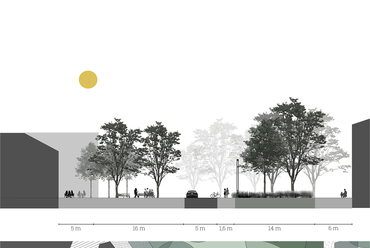 A balatonboglári Vörösmarty tér tájépítészeti megújítása, B-B metszet