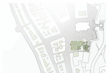 A Szentháromsági téri zöldfelületek megújítására kiírt nyílt tervpályázat munkája, Tervező: Deichler Jakab Stúdió, Újirány Csoport, 2022.