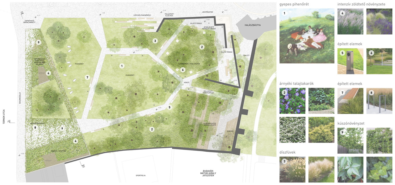 A Szentháromsági téri zöldfelületek megújítására kiírt nyílt tervpályázat munkája, Tervező: Urban Concept, 2022.