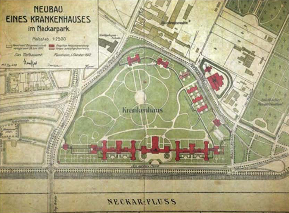 A kórház ezen a telephelyen az 1920-as években kezdte meg működését, Mannheim új egyetemi klinikájának tervpályázata, a Healing Spaces pályaműve