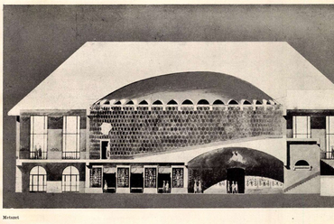 Zalaváry Lajos: Szolnoki mozi és kiállítási épület – mester: Gádoros Lajos. Forrás: Magyar Építőművészet, 1955, 1-2. szám. | Arcanum Digitális Tudománytár