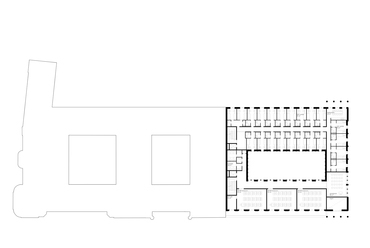 2. emelet. A debreceni Aranybika Szálló tervpályázatának PÉTERFFY + DŐRY architects által beadott munkája.