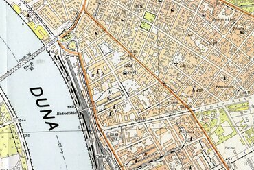 13 A terület ábrázolása egy 1960 körüli térképen. Forrás: https://villamosok.hu/balazs/bpvasut/ipvg/dunapart/index.html  