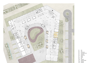 Földszint alaprajza - Kelenföld-Dunapart új általános iskolája – Botka Fanni Szilvia diplomaterve