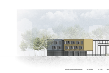 Déli homlokzat - Kelenföld-Dunapart új általános iskolája – Botka Fanni Szilvia diplomaterve