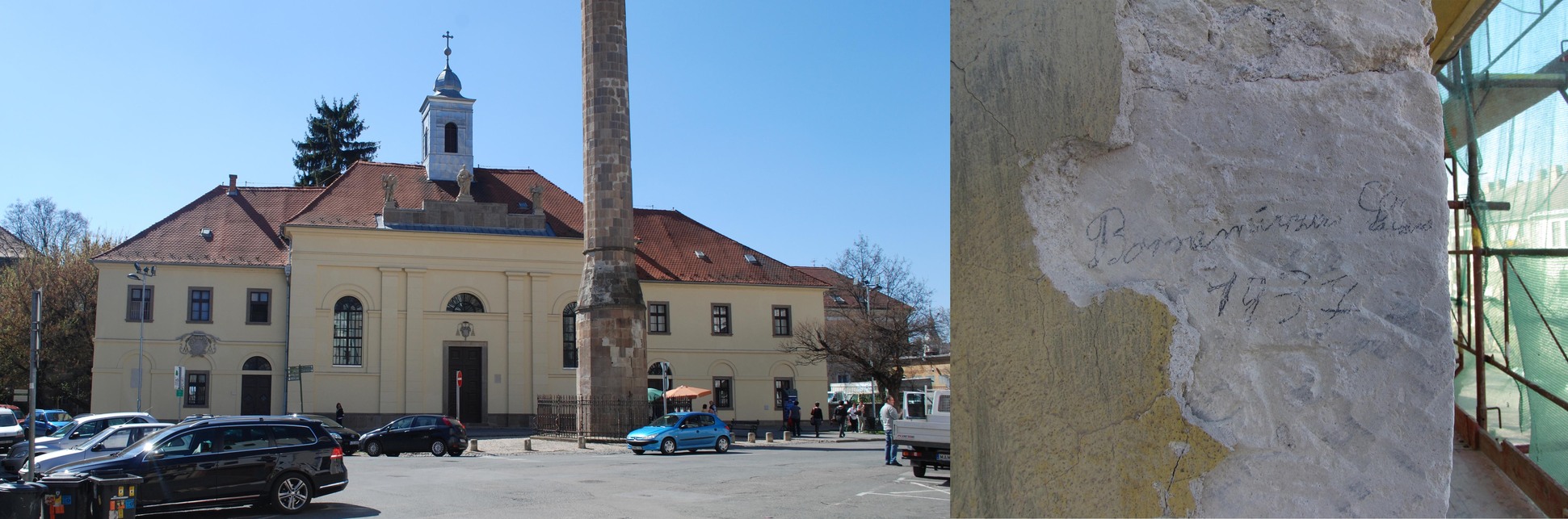 Az egri, volt irgalmasrendi kórház és kolostor homlokzatfelújítása során felfedezett, 1937. évi felújítást keltező felirat, 2013. Kutató: Héczey-Markó Ágnes, Koppány András. (Fotók: Héczey-Markó Ágnes)