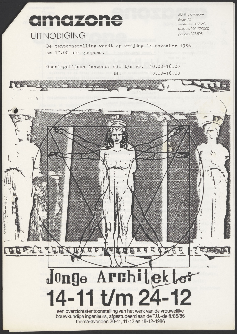 Exhibition invitation [Young Women Architects] by [Foundation Amazon], 1986. Source: Archive [Women Building Housing] / Bureau Tussen-Ruimte. Donation by Lidewij Tummers, Collection Het Nieuwe Instituut.