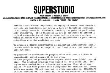 Superstudio: Hidden Architecture – Design Quarterly, 78/79, Conceptual Architecture (1970) p. 54.