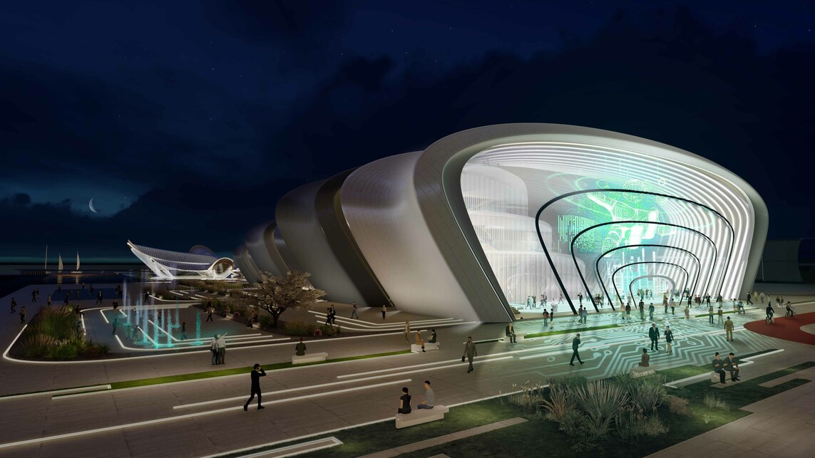 A Zaha Hadid Architects és a JK Lab Architects terve az odesszai Expo 2030 helyszínére – forrás: JK Lab