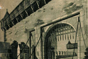 Az északi bástyafal felvonóhidas kapujának elméleti rekonstrukciója, valamint az egyik palotaszoba elképzelt rajza, Forrás: Képes Vasárnap, 1940/7.sz.