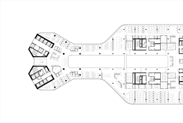 Harmadik emeleti átnézeti alaprajz - Foster + Partners, KINZO, Finta Stúdió, Minusplus: MOL Campus. Forrás: Finta Stúdió