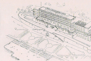 Kotsis Iván: Szálloda terve Új-Tihanyban. Forrás: Kotsis Iván: Épületek és tervek. Pósa, Budapest, 1945.