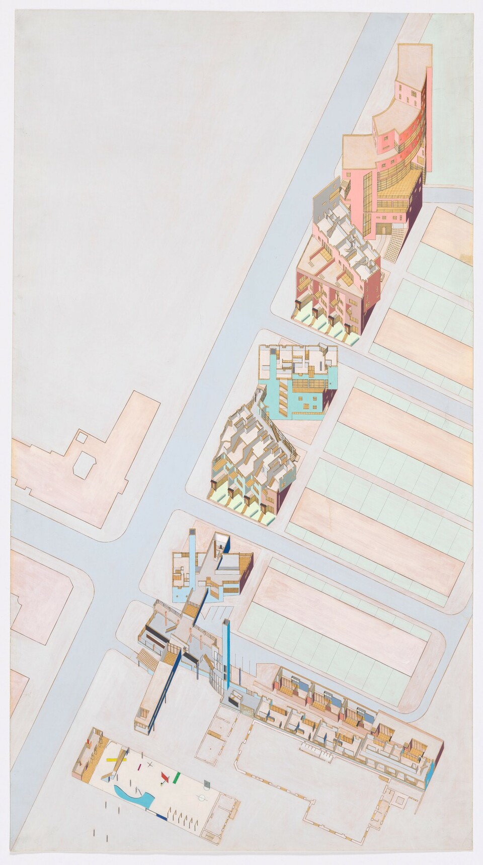 Elia Zenghelis, Zoe Zenghelis (OMA): Lützowstrasse Housing, IBA Housing Competition project, Berlin, 1980. Forrás: moma.org