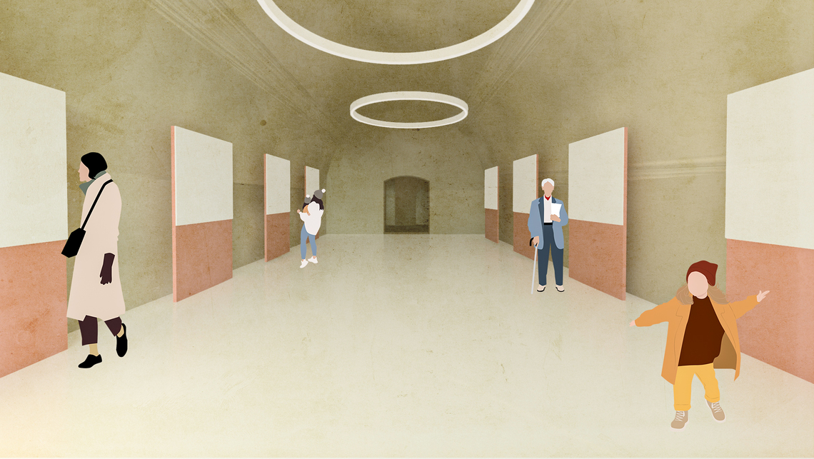 Kiállítótér pincerendszer, látványterv.
