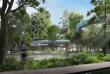 A MÁS építészek és a Perényi studio megosztott harmadik díjas terve a pécsi aquapark tervpályázaton
