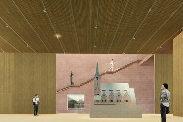Látványterv – Rab Sarolta és Klobusovszki Péter megvételt nyert pályaműve a Magyar Építészeti Központ és Múzeum pályázatán.
