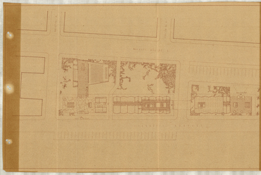 Dúl Dezső (ÁÉTV): Párt- és KISZ-székház, tanulmányterv, földszinti alaprajz, 1960
