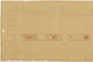 Dúl Dezső (ÁÉTV): Párt- és KISZ-székház, tanulmányterv, tetőszinti alaprajz, 1960
